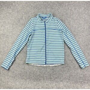 Coolibar Turtle Bay Swim Jacket Youth L Blue Green Striped Full Zip UPF 50+